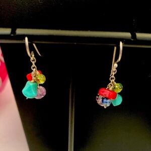 Sterling silver genuine gemstone pierced eatringsy​​